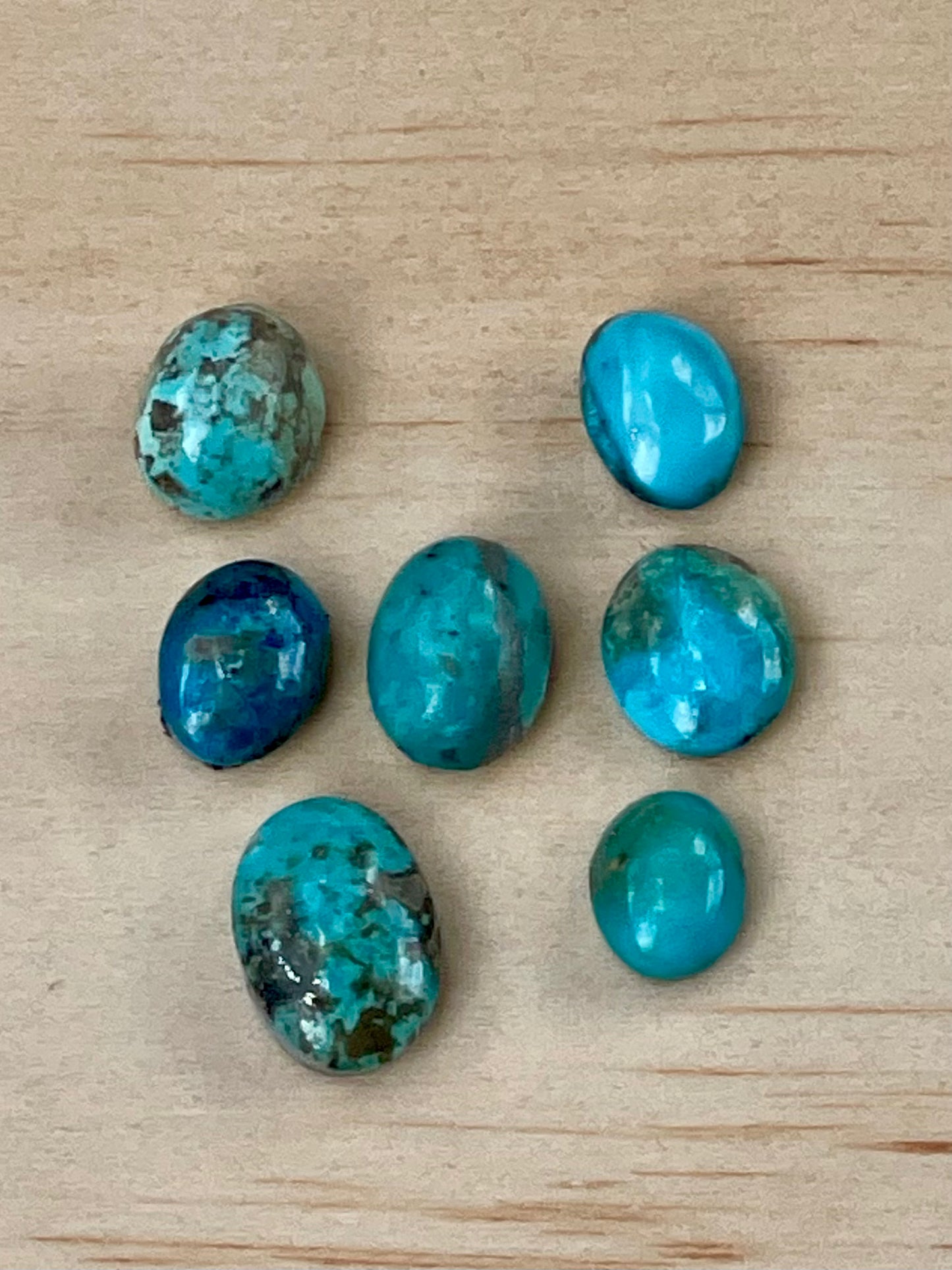 Seven 7 Turquoise Cabochon Loose Stones from Kerman Mine, Iran. With Pyrite Crystals. #K4