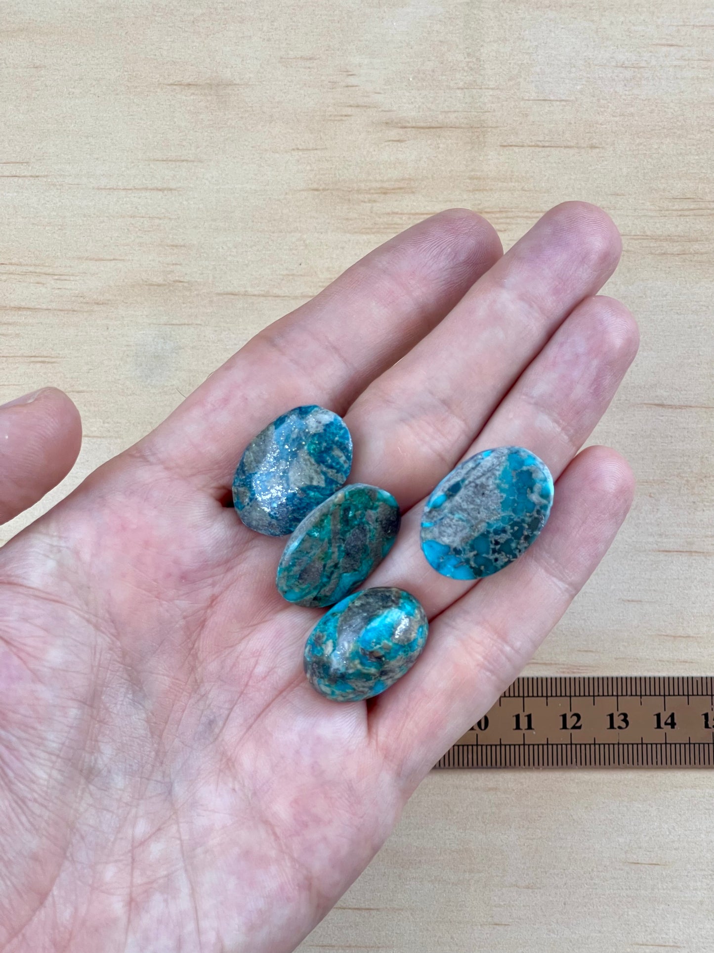Four 4 Turquoise Cabochon Loose Stones from Kerman Mine, Iran. With Pyrite Crystals. #K6