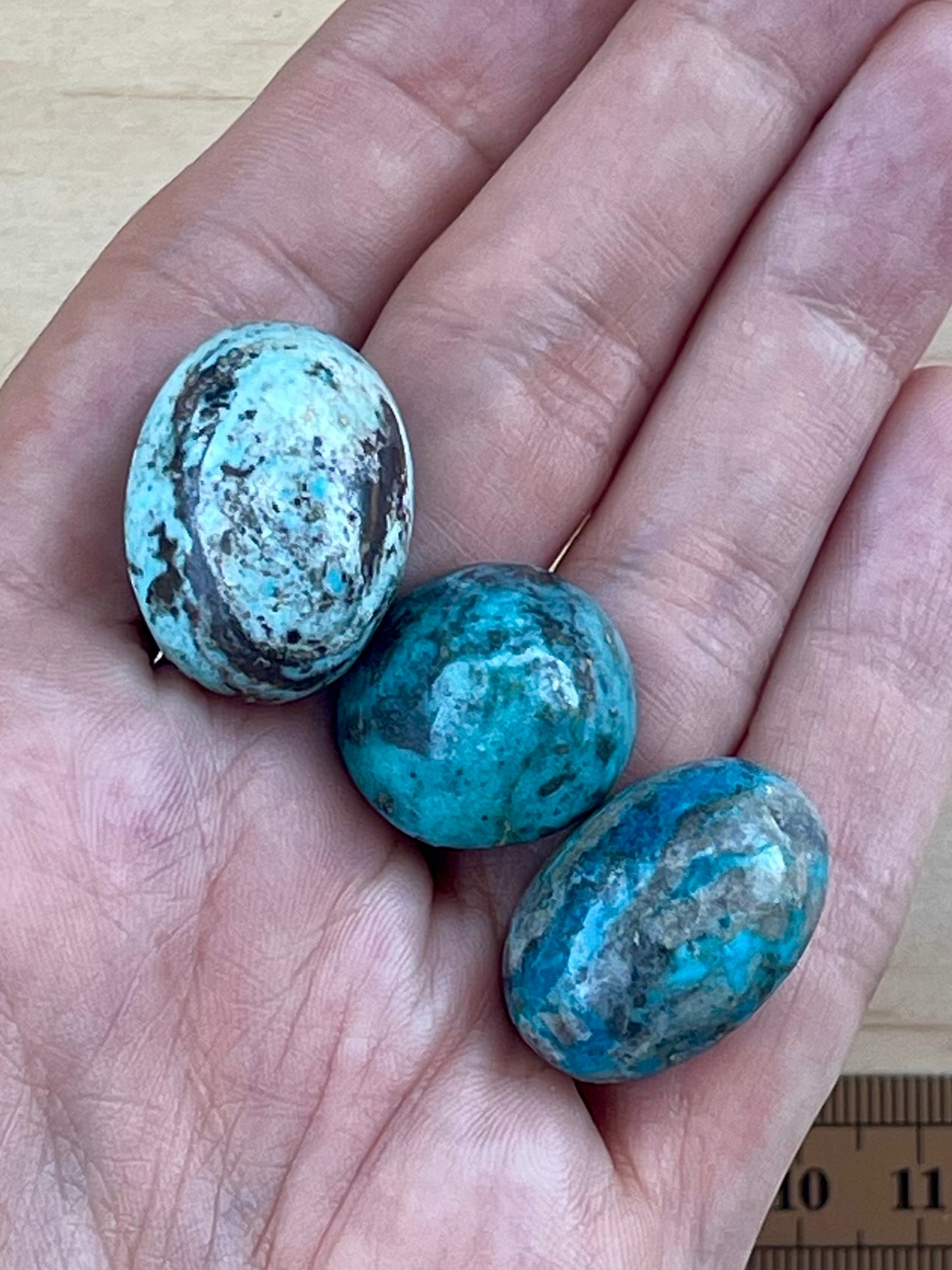 Three 3 Turquoise Cabochon Loose Stones from Kerman Mine, Iran. With Pyrite Crystals. #K7