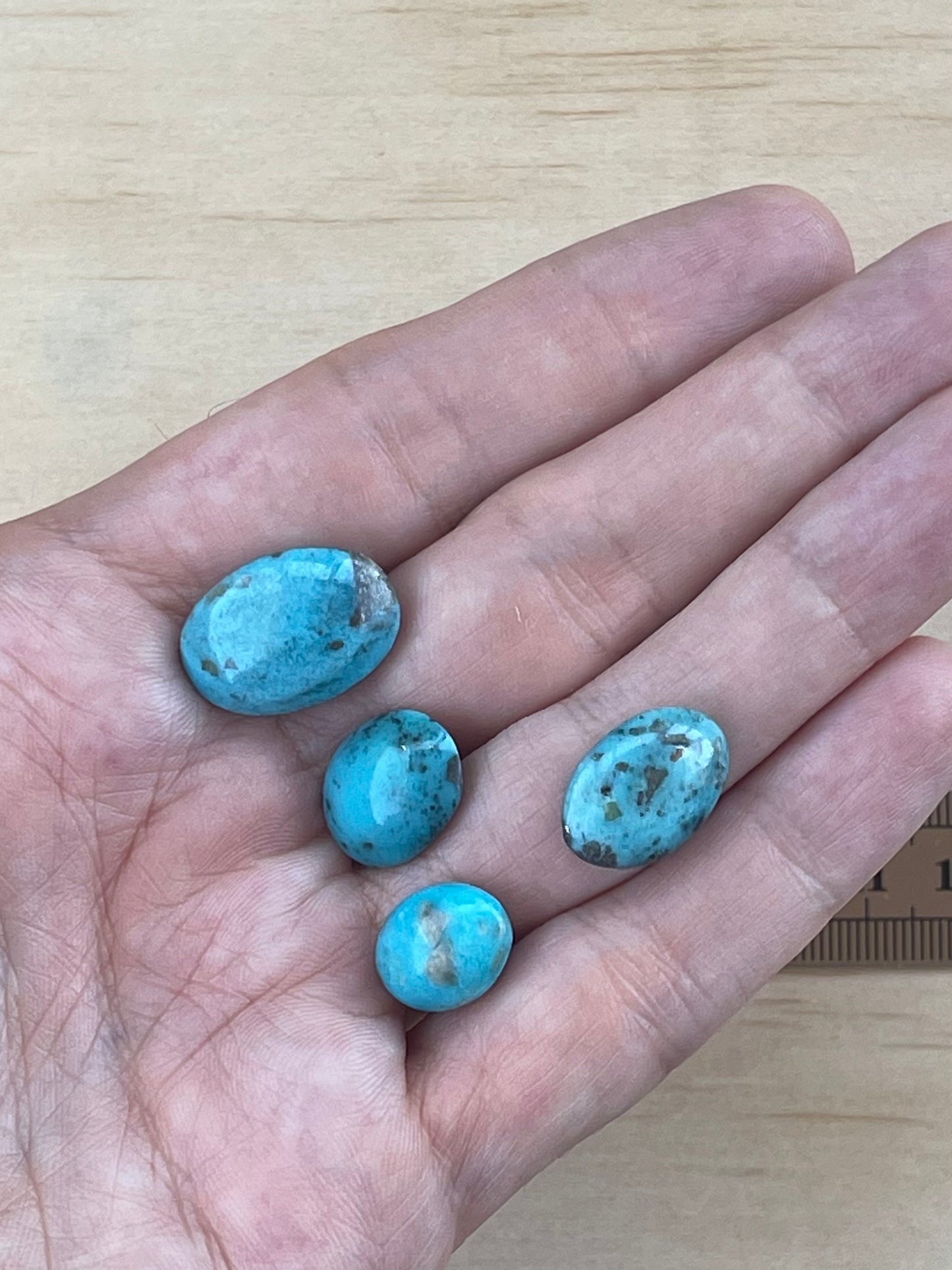 Four 4 Turquoise Cabochon Stones from Kerman Mine, Iran. #K8