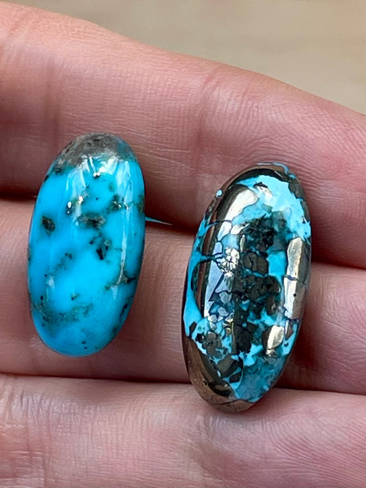 2 Amazing Turquoise Stones With Golden Pyrite from Kerman Mine, Iran. (#K26)