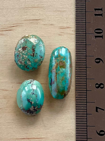 3 Amazing Natural Persian Turquoise Cabochon Stones – Neishabour Mine, Iran, Not-stabilized (#N57)