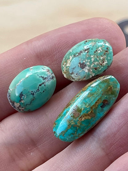 3 Amazing Natural Persian Turquoise Cabochon Stones – Neishabour Mine, Iran, Not-stabilized (#N57)
