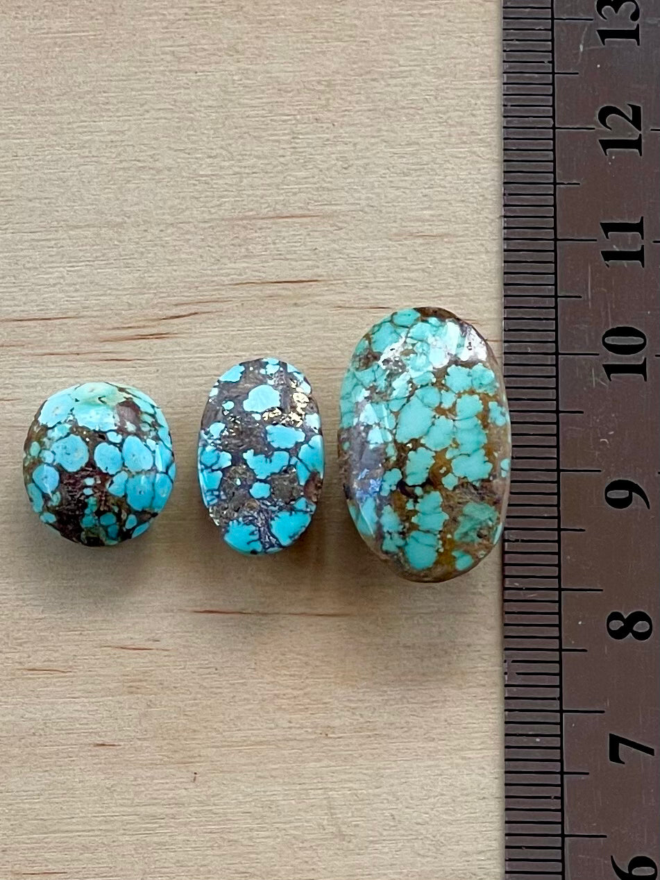 3 Rare Natural Spiderweb Persian Turquoise Stones, Pyrite Inclusion – Neishabour Mine, Iran, Not-stabilized (#N58)