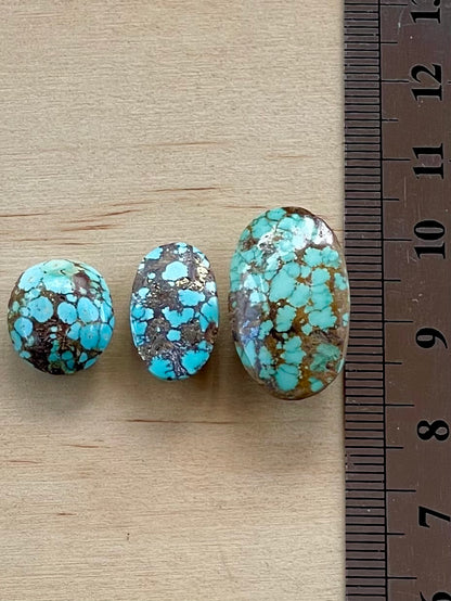 3 Rare Natural Spiderweb Persian Turquoise Stones, Pyrite Inclusion – Neishabour Mine, Iran, Not-stabilized (#N58)