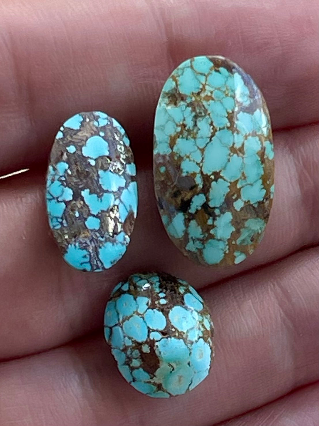 3 Rare Natural Spiderweb Persian Turquoise Stones, Pyrite Inclusion – Neishabour Mine, Iran, Not-stabilized (#N58)