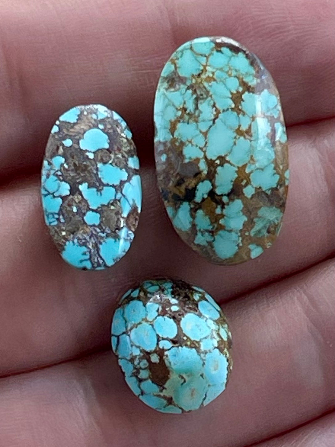 3 Rare Natural Spiderweb Persian Turquoise Stones, Pyrite Inclusion – Neishabour Mine, Iran, Not-stabilized (#N58)