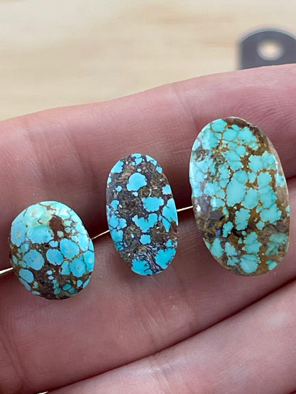 3 Rare Natural Spiderweb Persian Turquoise Stones, Pyrite Inclusion – Neishabour Mine, Iran, Not-stabilized (#N58)