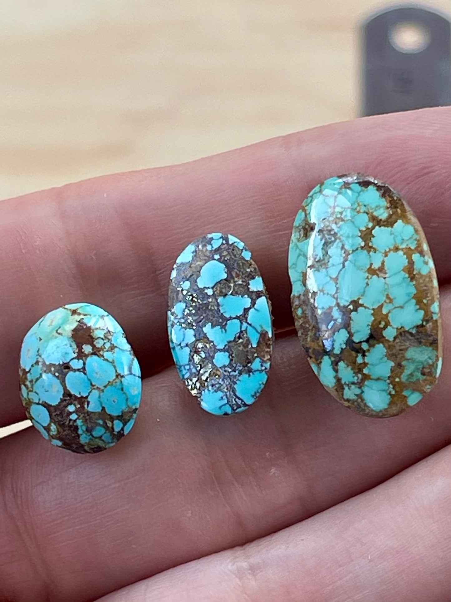 3 Rare Natural Spiderweb Persian Turquoise Stones, Pyrite Inclusion – Neishabour Mine, Iran, Not-stabilized (#N58)