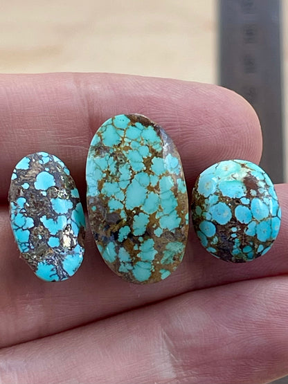 3 Rare Natural Spiderweb Persian Turquoise Stones, Pyrite Inclusion – Neishabour Mine, Iran, Not-stabilized (#N58)