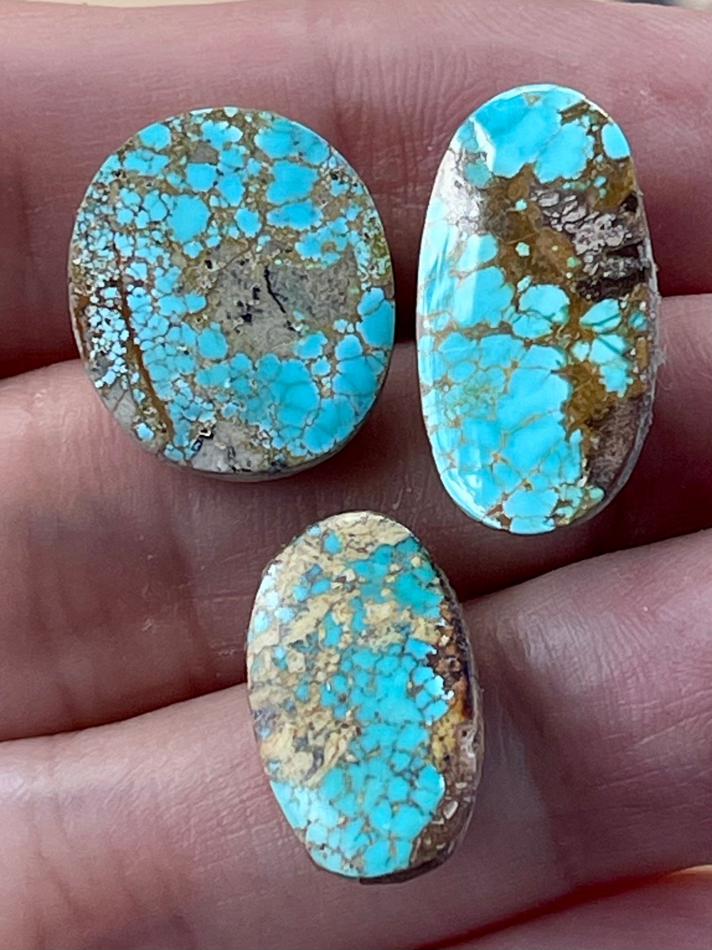 3 Rare Natural Spiderweb Persian Turquoise Stones – Neishabour Mine, Iran, Not-stabilized (#N59)