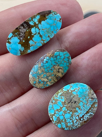 3 Rare Natural Spiderweb Persian Turquoise Stones – Neishabour Mine, Iran, Not-stabilized (#N59)