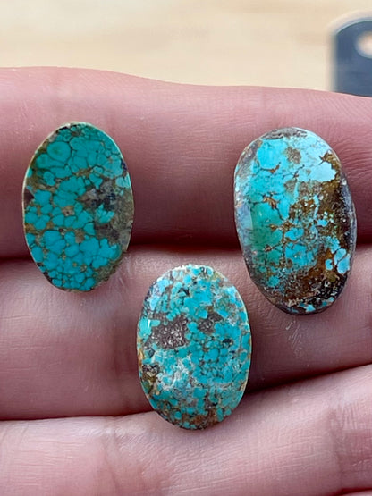 3 Natural Persian Turquoise Stones, Spiderweb – Neishabour Mine, Iran, Not-stabilized (#N60)