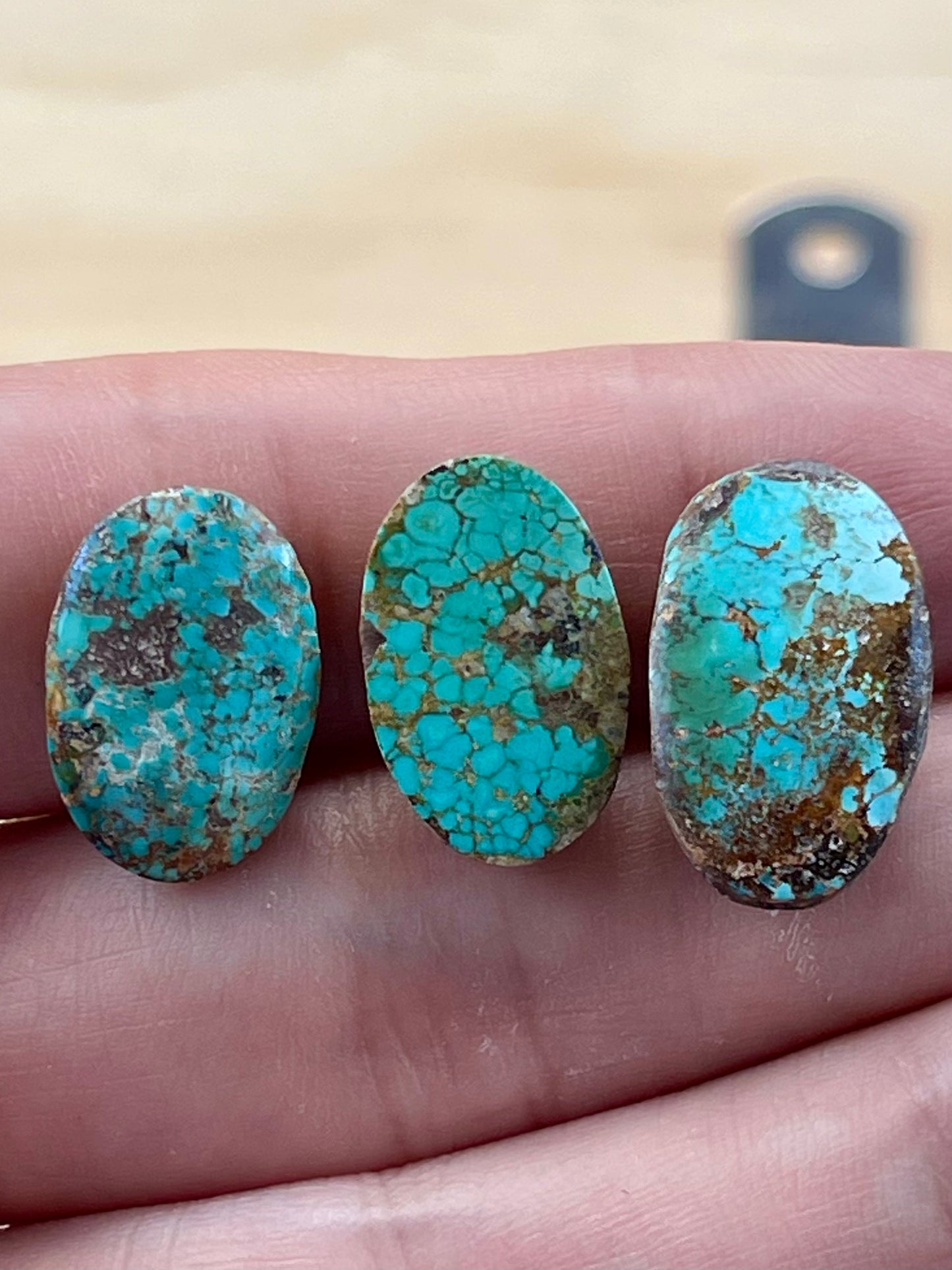 3 Natural Persian Turquoise Stones, Spiderweb – Neishabour Mine, Iran, Not-stabilized (#N60)