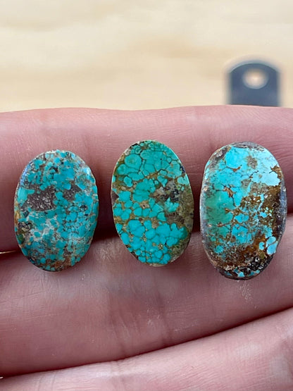 3 Natural Persian Turquoise Stones, Spiderweb – Neishabour Mine, Iran, Not-stabilized (#N60)
