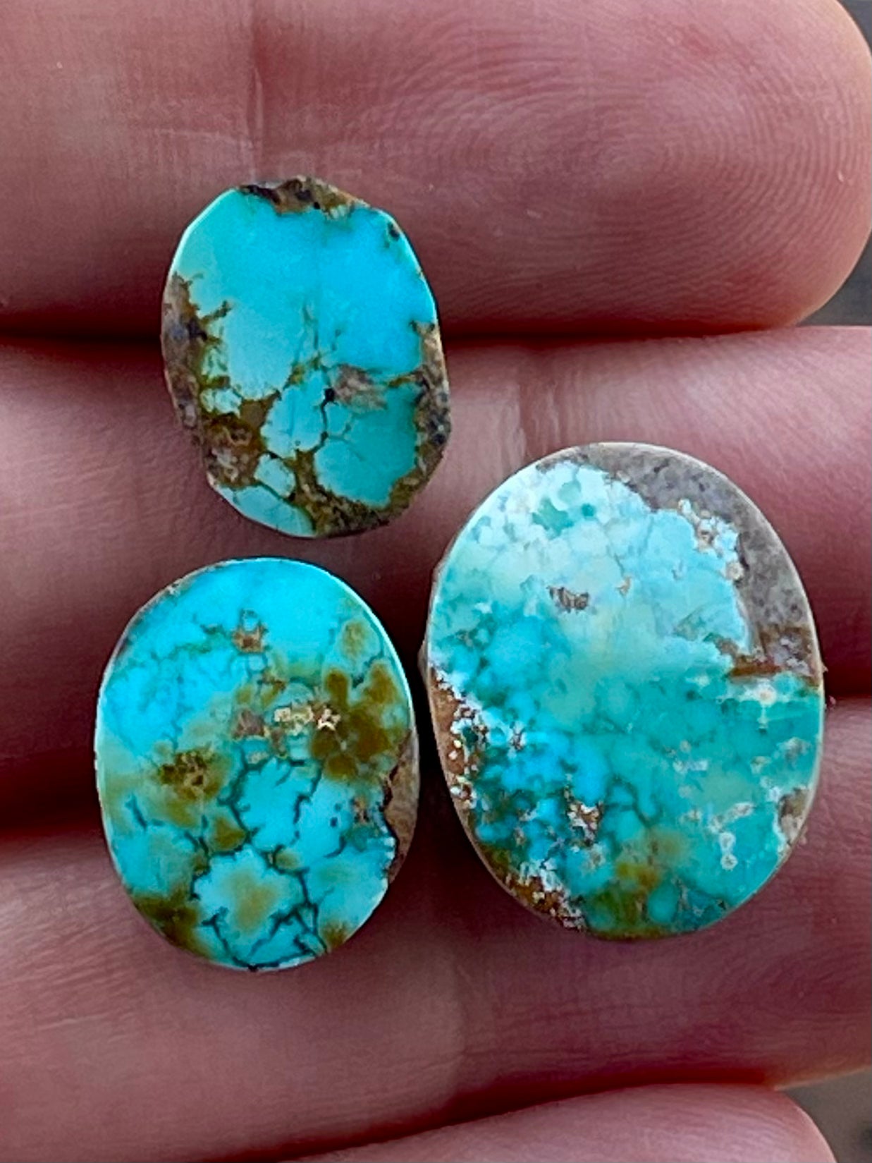 3 Lovely Natural Persian Turquoise Stones – Neishabour Mine, Iran, Not-stabilized (#N62)