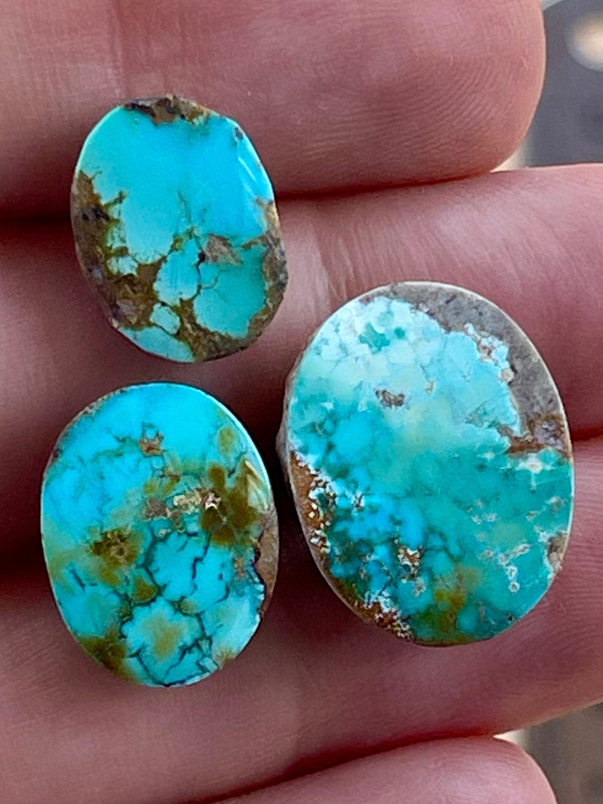 3 Lovely Natural Persian Turquoise Stones – Neishabour Mine, Iran, Not-stabilized (#N62)