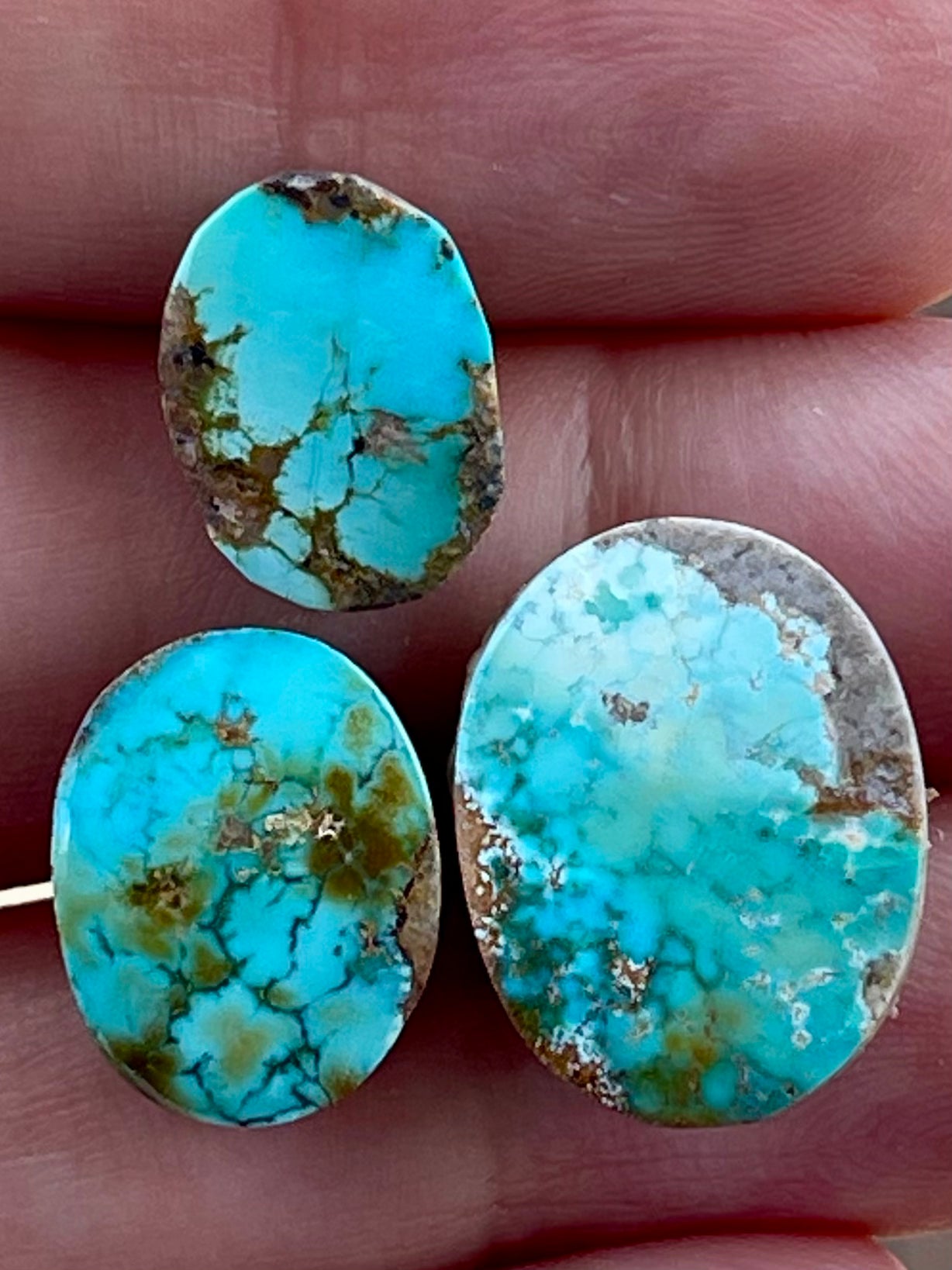 3 Lovely Natural Persian Turquoise Stones – Neishabour Mine, Iran, Not-stabilized (#N62)