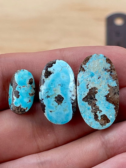 3 Natural Persian Turquoise Stones – Neishabour Mine, Iran, Not-stabilized (#N61)