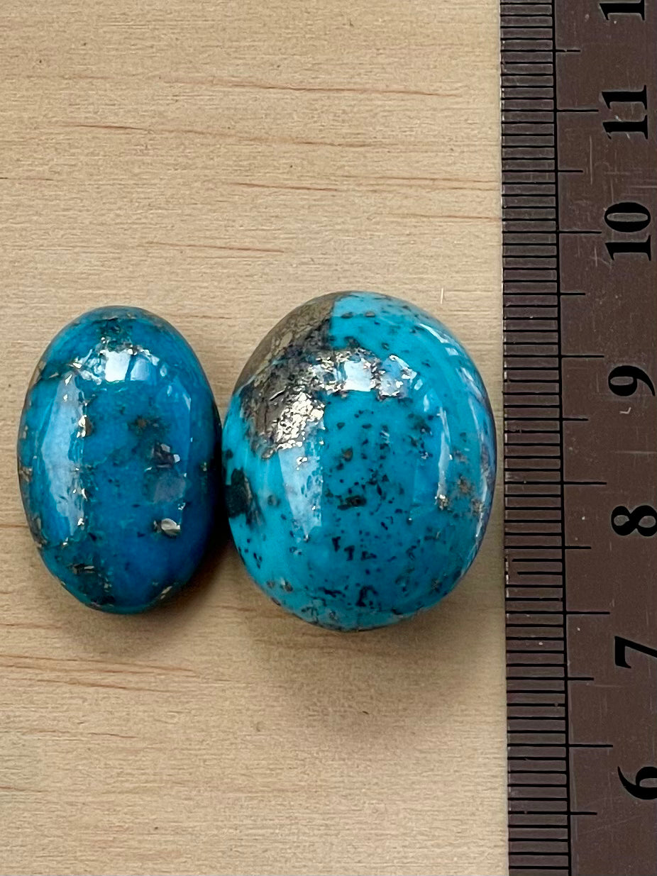 ✨ 2 Stunning Iranian Turquoise Cabochons – With Golden Pyrite - Kerman Mine ✨ (#K48)