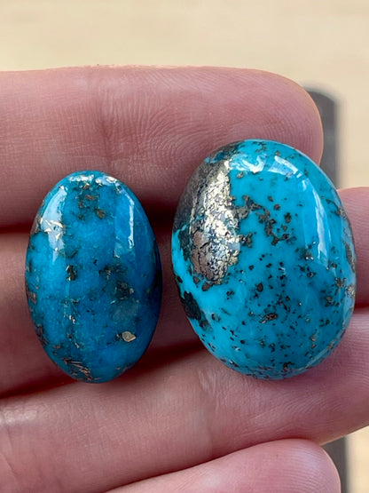 ✨ 2 Stunning Iranian Turquoise Cabochons – With Golden Pyrite - Kerman Mine ✨ (#K48)
