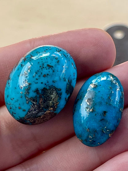 ✨ 2 Stunning Iranian Turquoise Cabochons – With Golden Pyrite - Kerman Mine ✨ (#K48)
