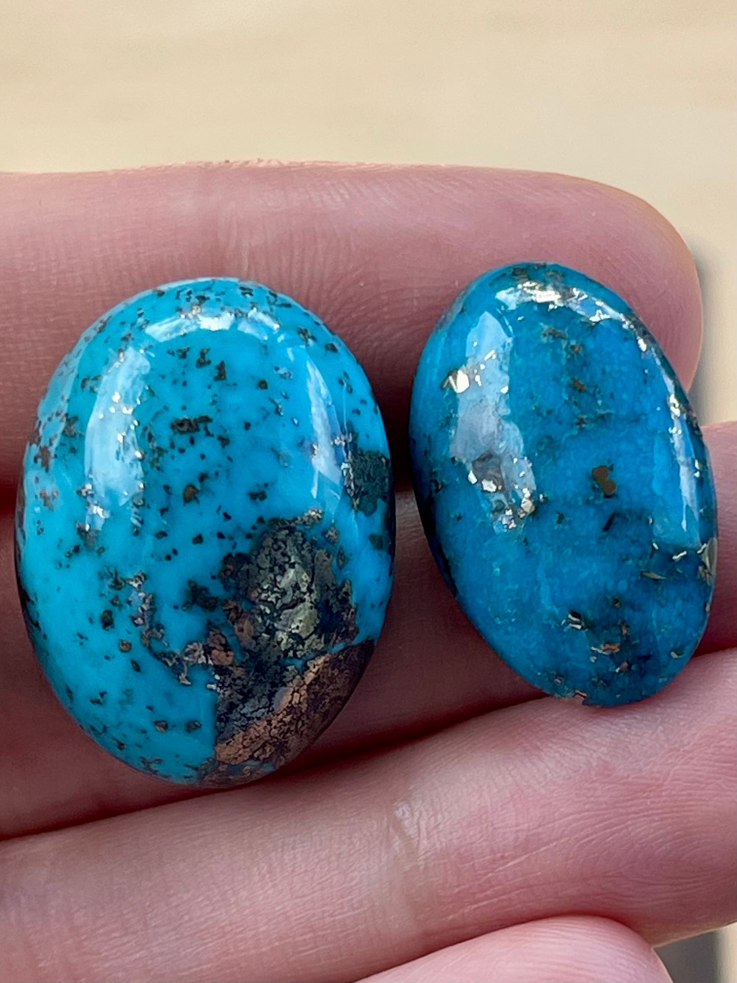 ✨ 2 Stunning Iranian Turquoise Cabochons – With Golden Pyrite - Kerman Mine ✨ (#K48)