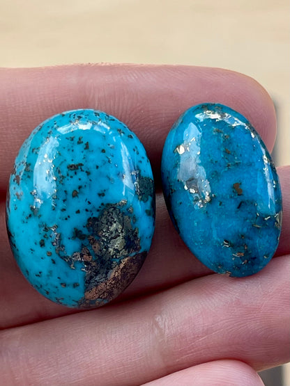 ✨ 2 Stunning Iranian Turquoise Cabochons – With Golden Pyrite - Kerman Mine ✨ (#K48)