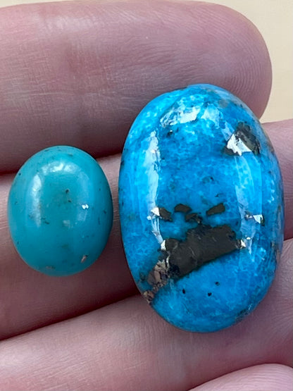 Two Beautiful Turquoise Stones with Pyrite inclusions from Kerman Mine, Iran. (#K50)