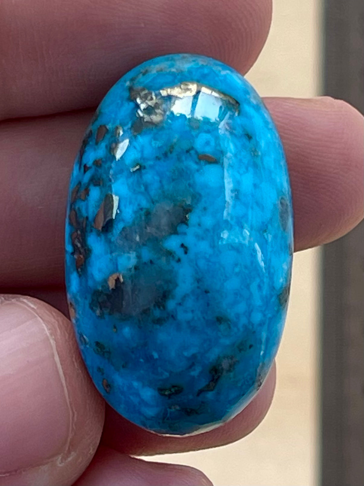 ✨ A Lovely Iranian Turquoise Cabochon – With Golden Pyrite Kerman Mine - Iran ✨ (#K54)