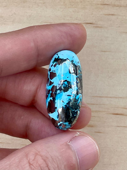 Turquoise Cabochon from Kerman Mine, Iran. With Pyrite Crystals. #K1