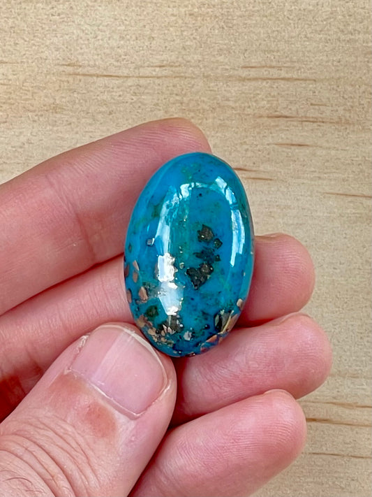 Turquoise Cabochon from Kerman Mine, Iran. With Pyrite Crystals. #K2