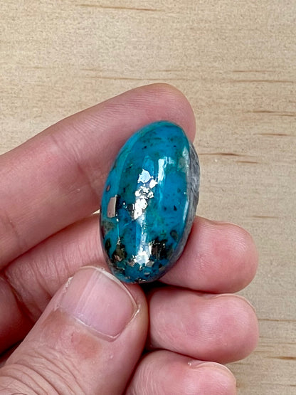 Turquoise Cabochon from Kerman Mine, Iran. With Pyrite Crystals. #K2