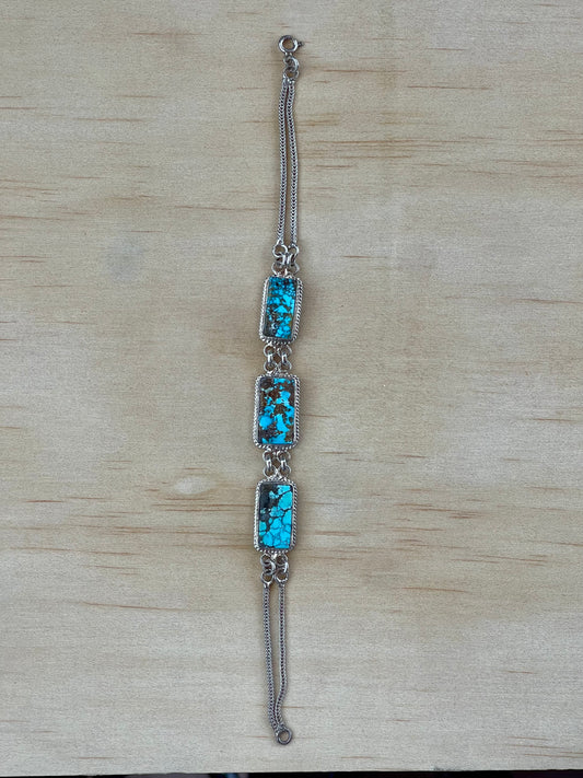 A Stunning Persian Turquoise Silver Bracelet From Neishabour Mine, Iran. Natural, Not-stabilised #B1