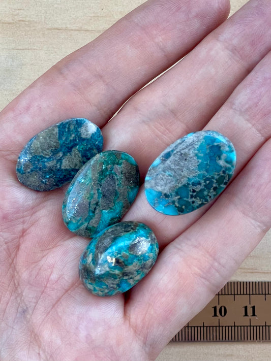 Four 4 Turquoise Cabochon Loose Stones from Kerman Mine, Iran. With Pyrite Crystals. #K6