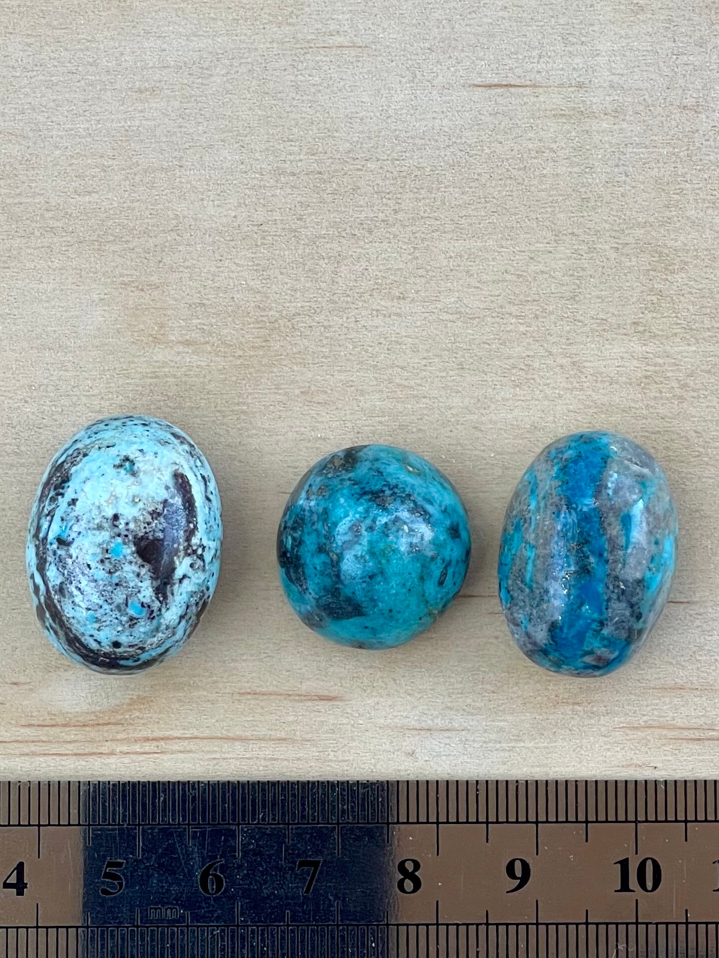Three 3 Turquoise Cabochon Loose Stones from Kerman Mine, Iran. With Pyrite Crystals. #K7
