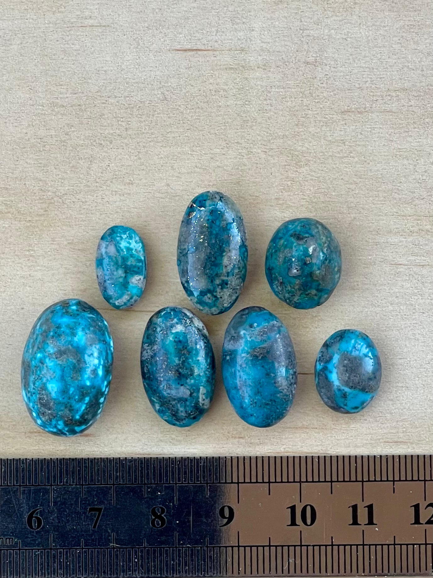 Seven 7 Turquoise Cabochon Stones from Kerman Mine, Iran.  #K9