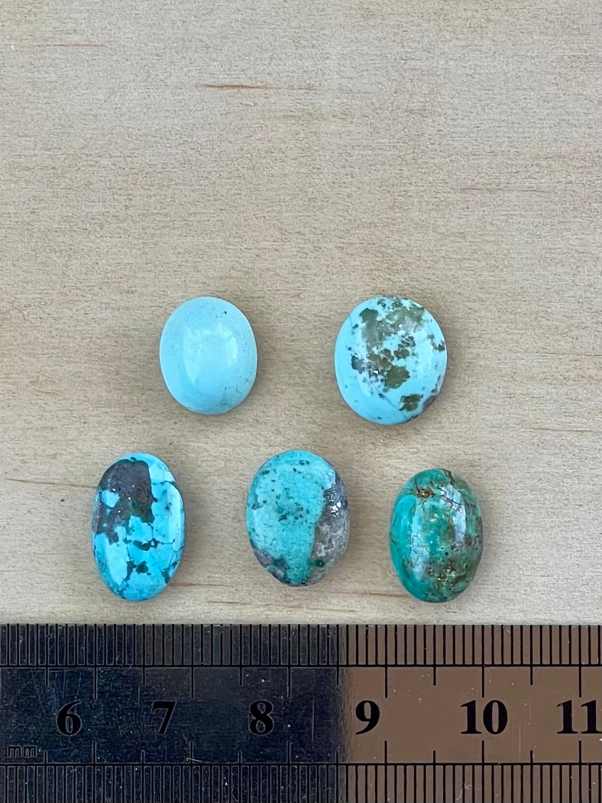 Five 5 Light Blue and Green Turquoise Cabochon Stones from Kerman Mine, Iran.  #K13