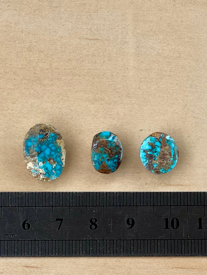 3 Amazing Natural Persian Turquoise Loose Stones – Spiderweb, Neishabour Mine, Not-stabilized (#N23)