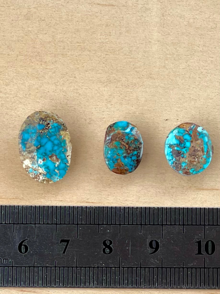 3 Amazing Natural Persian Turquoise Loose Stones – Spiderweb, Neishabour Mine, Not-stabilized (#N23)