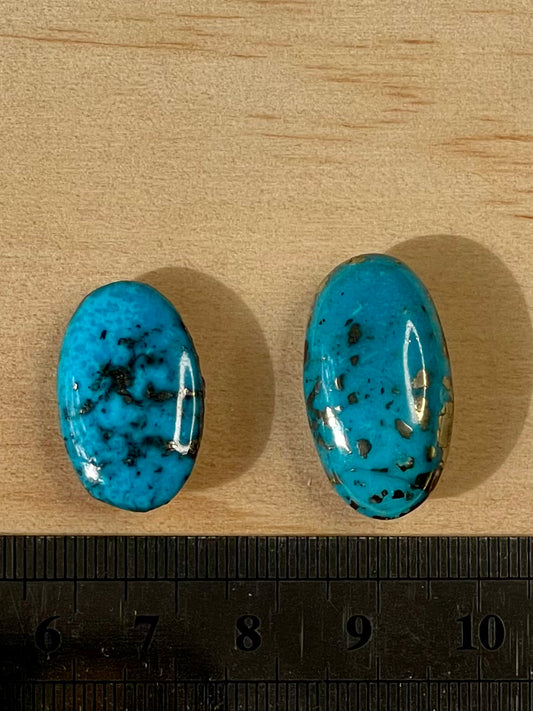2 Amazing Turquoise Stones from Kerman Mine, Iran. With Golden Pyrite (#K16)