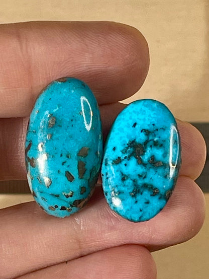 2 Amazing Turquoise Stones from Kerman Mine, Iran. With Golden Pyrite (#K16)