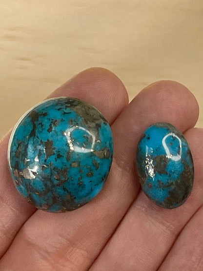2 Stunning Turquoise Stones from Kerman Mine, Iran. With Golden Pyrite (#K19)