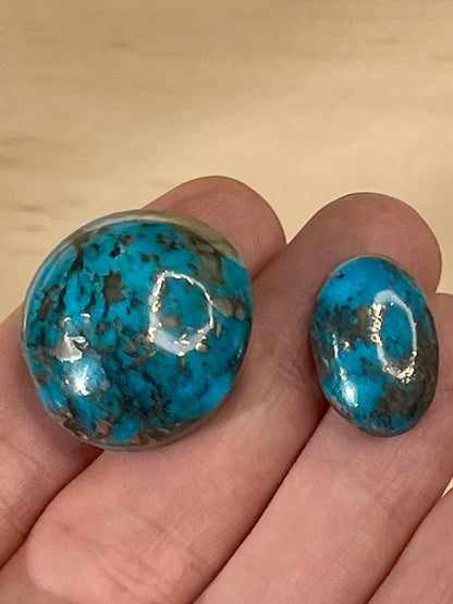 2 Stunning Turquoise Stones from Kerman Mine, Iran. With Golden Pyrite (#K19)