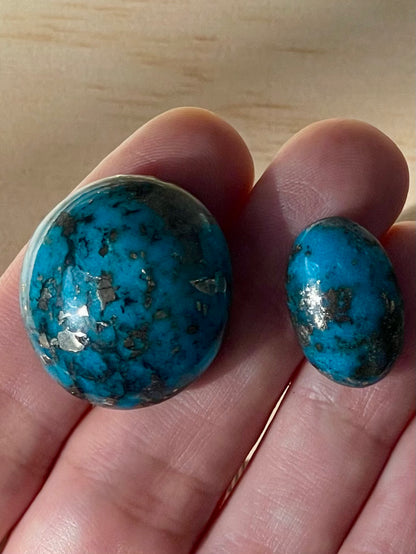 2 Stunning Turquoise Stones from Kerman Mine, Iran. With Golden Pyrite (#K19)