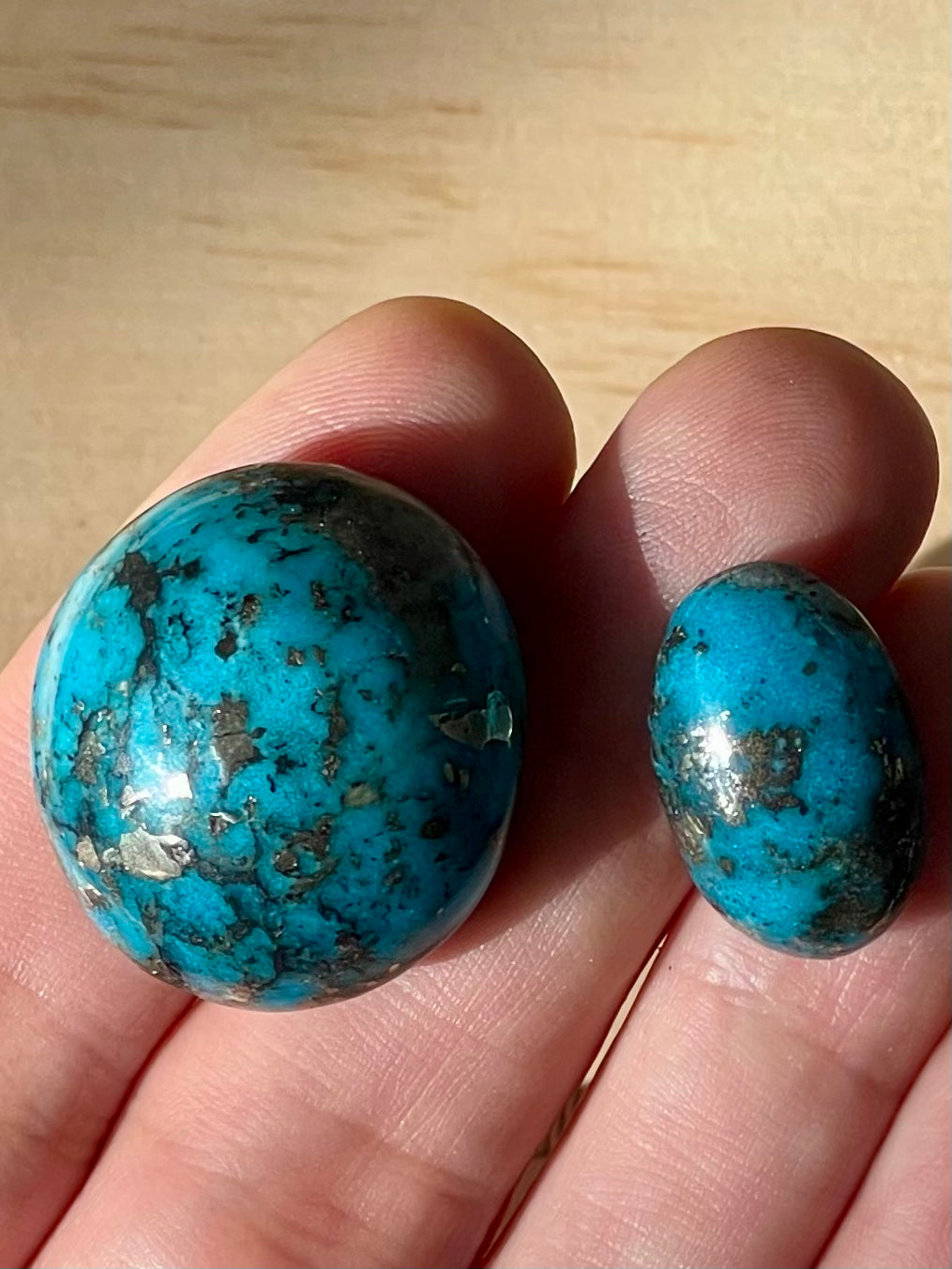 2 Stunning Turquoise Stones from Kerman Mine, Iran. With Golden Pyrite (#K19)