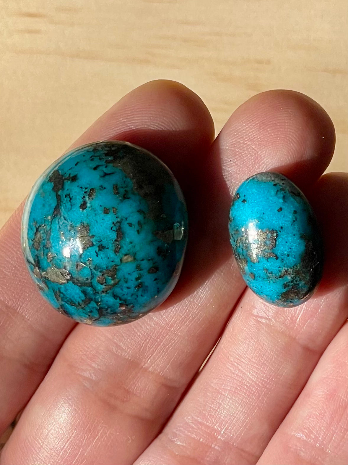 2 Stunning Turquoise Stones from Kerman Mine, Iran. With Golden Pyrite (#K19)