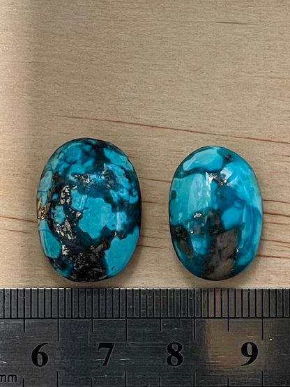 2 Amazing Turquoise Stones from Kerman Mine, Iran. With Golden Pyrite (#K18)