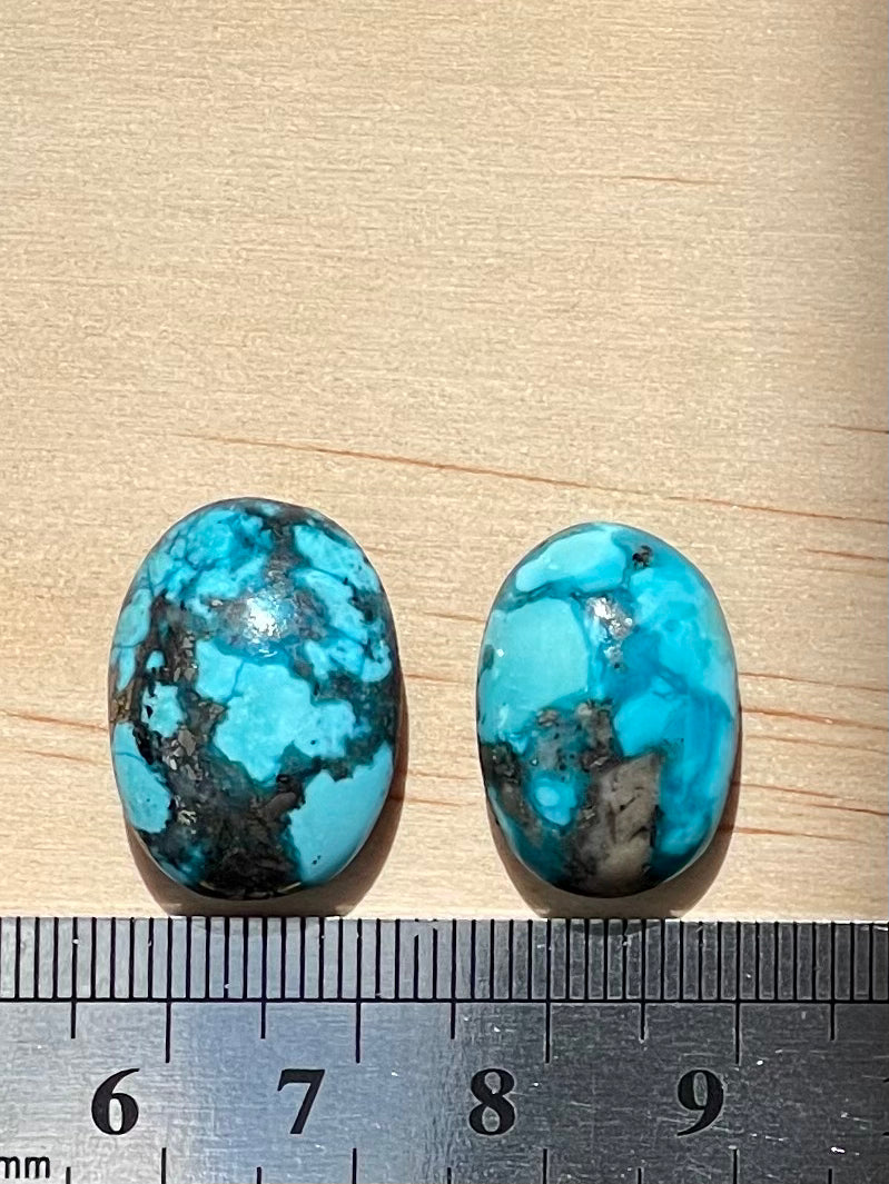 2 Amazing Turquoise Stones from Kerman Mine, Iran. With Golden Pyrite (#K18)