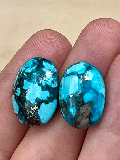 2 Amazing Turquoise Stones from Kerman Mine, Iran. With Golden Pyrite (#K18)
